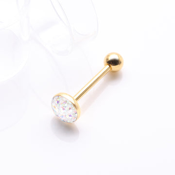 Detail View 1 of Golden Multi-Gem Sprinkle Dot Sparkle Barbell Tongue Ring-Aurora Borealis